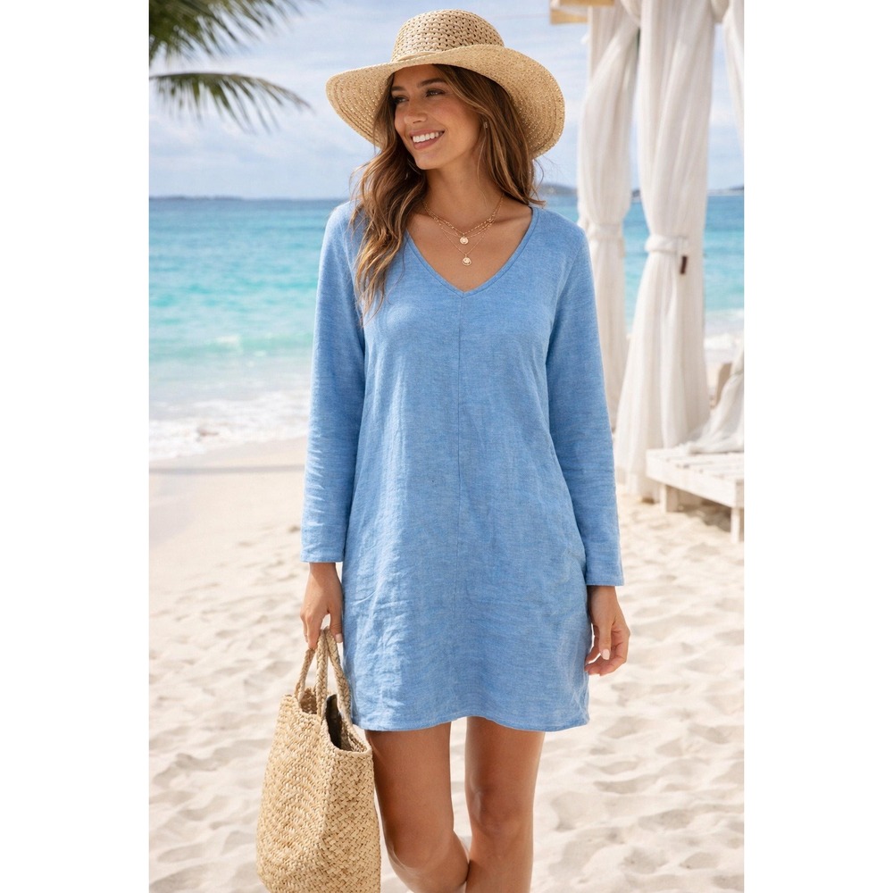 Pure Jill Clean Girl Pima Cotton Blend Mini Dress Blue Casual Beach Vaca Size L